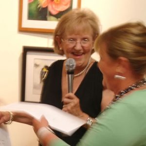 Elaine Madill speaking at an opening night at the Wondai Art Gallery